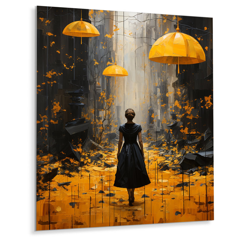 Décoration de mode pour femme avec parapluie jaune, H 32 po x l 16 po x P 1 po