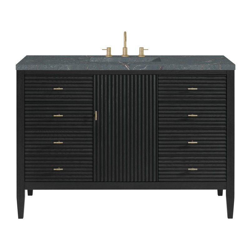 Myrrin 48'' W Single Vanity, Carbon Oak, Parisian Blue, 8" Widespread