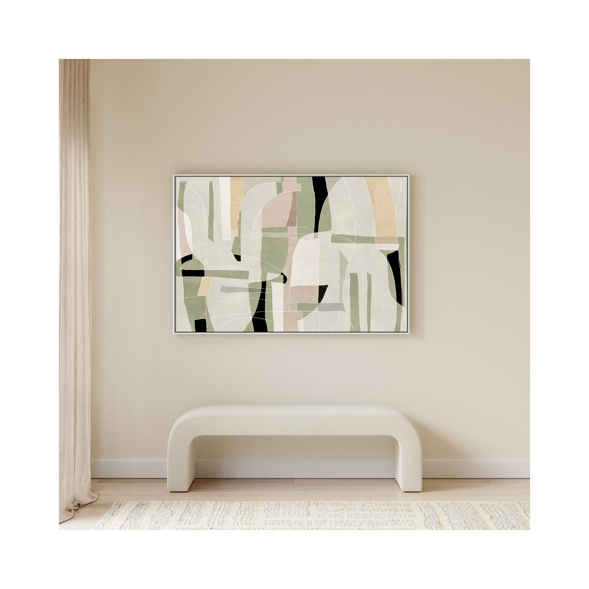 Sunny Barcelona - Floater Frame Canvas, 61.5" W x 41.5" H, White