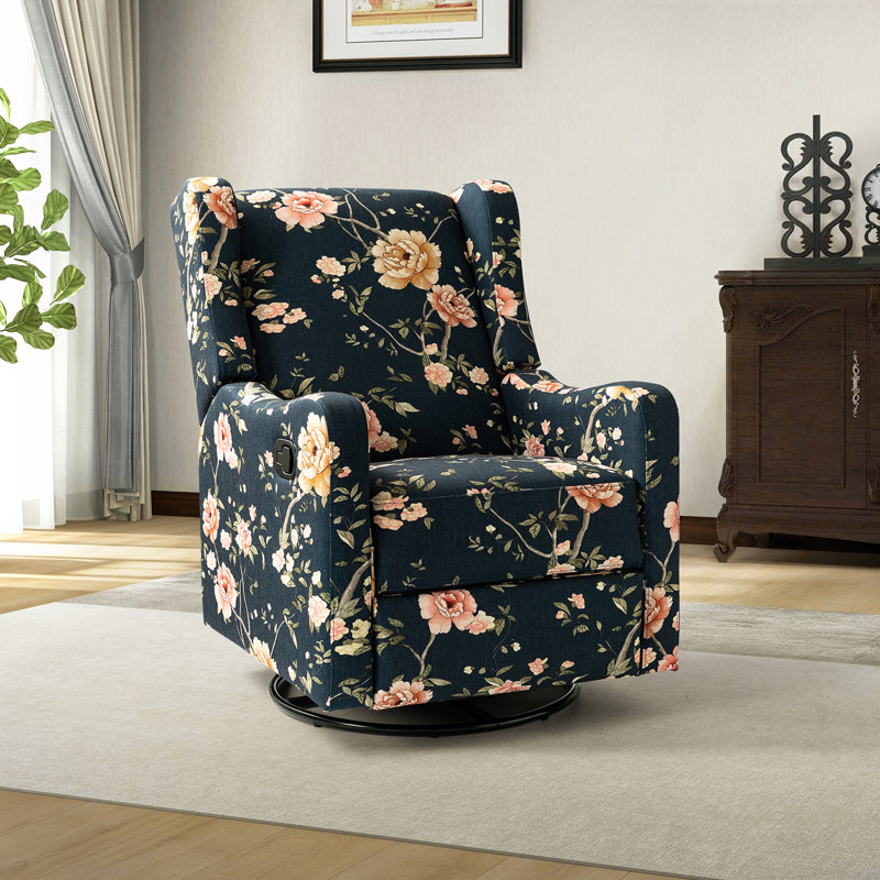 Antonanzas Floral Manual Swivel Glider Recliner, Multi Navy Floral