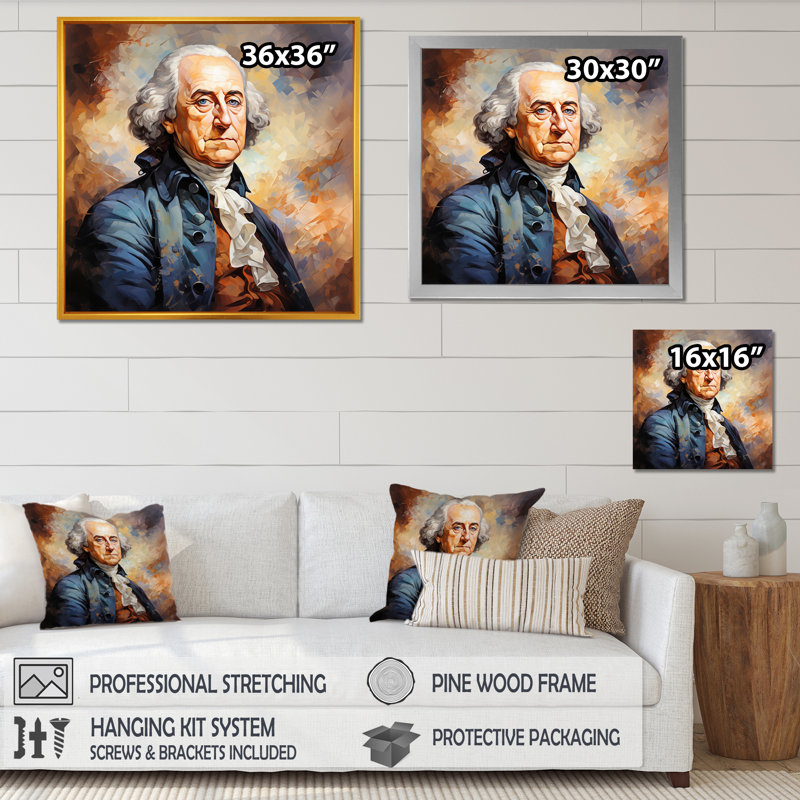 George Washington, président, Portrait I - président / art mural politique, Cadre flottant noir, H 30 po x l 30 po