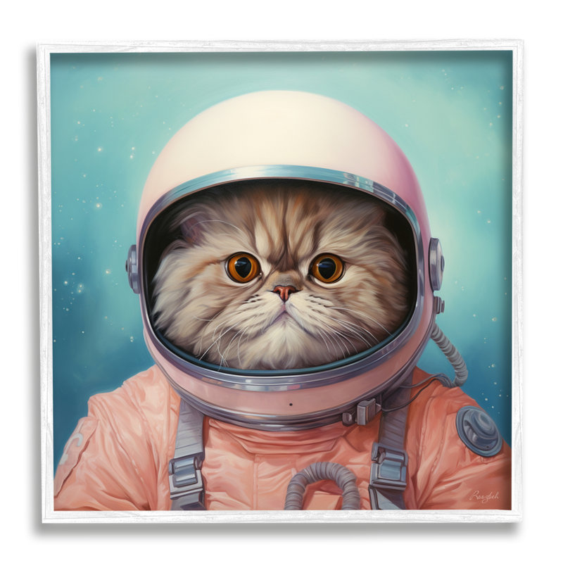 Chat astronaute Az-132 encadré dans l'espace par Roozbeh, H 12 po x l 12 po x P 1,5 po, Giclée encadrée blanc bord de mer