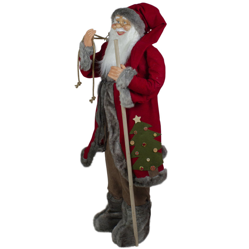 Figurine de père Noël 48 "rouge et brun avec bâton de marche debout
