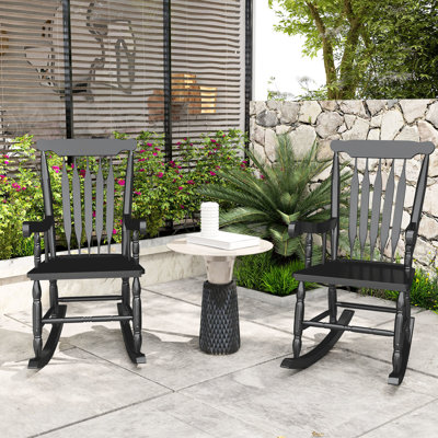 2 chaises berçantes d'extérieur en bois, capacité de 350 lb, chaises berçantes à haut dossier pour le jardin, le patio, le balcon, bois noir remarquable, poids attrayant