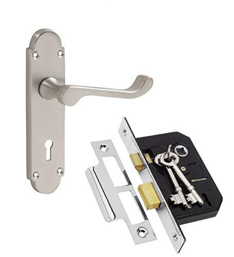  Epsom Design Door Handles Lever Lock in Satin Brushed Chrome Finish with 3 Lever Lock and 2 Keys