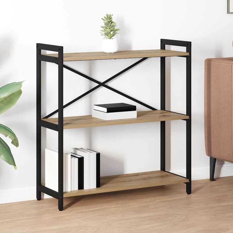 Steel Bookcase, (3 Shelves) 83cm H x 80cm W x 30cm D, Brown