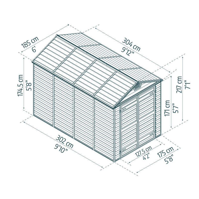 Palram - Canopia Skylight 6' x 10' Polycarbonate Storage Shed - Gray, 7' H x 6' W x 10' D, Gray/Dark Gray