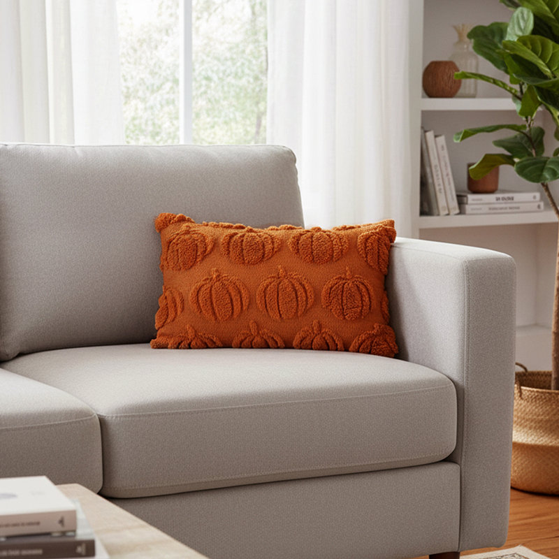 Soft Plush Pumpkin Pattern Throw Pillow