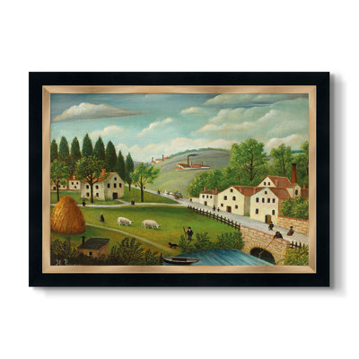 Paysage pastoral avec ruisseau, pêcheur et poussettes, v. 1875-1880-Henri Rousseau-Toile encadrée sur mesure