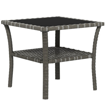 2 Outdoor Coffee Table, Tempered Glass Top, Grey , Storage, Aluminum Frame Square Patio Glass, Square,