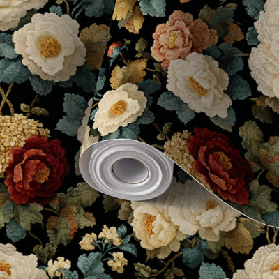 Papier peint auto-adhésif et brodé fleur de jardin brodé auto-adhésif et amovible 24 po x 118 po (60 x 300 cm)