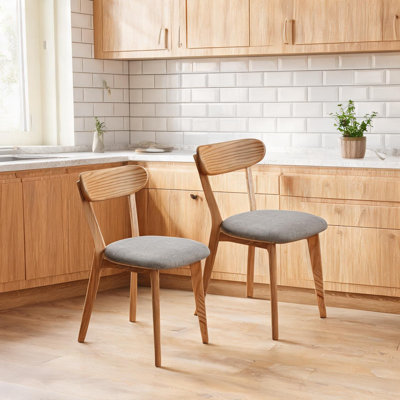 Ensemble de 2 chaises d'appoint en bois de chêne massif avec assise rembourrée et dossier courbé pour la salle à manger et la cuisine