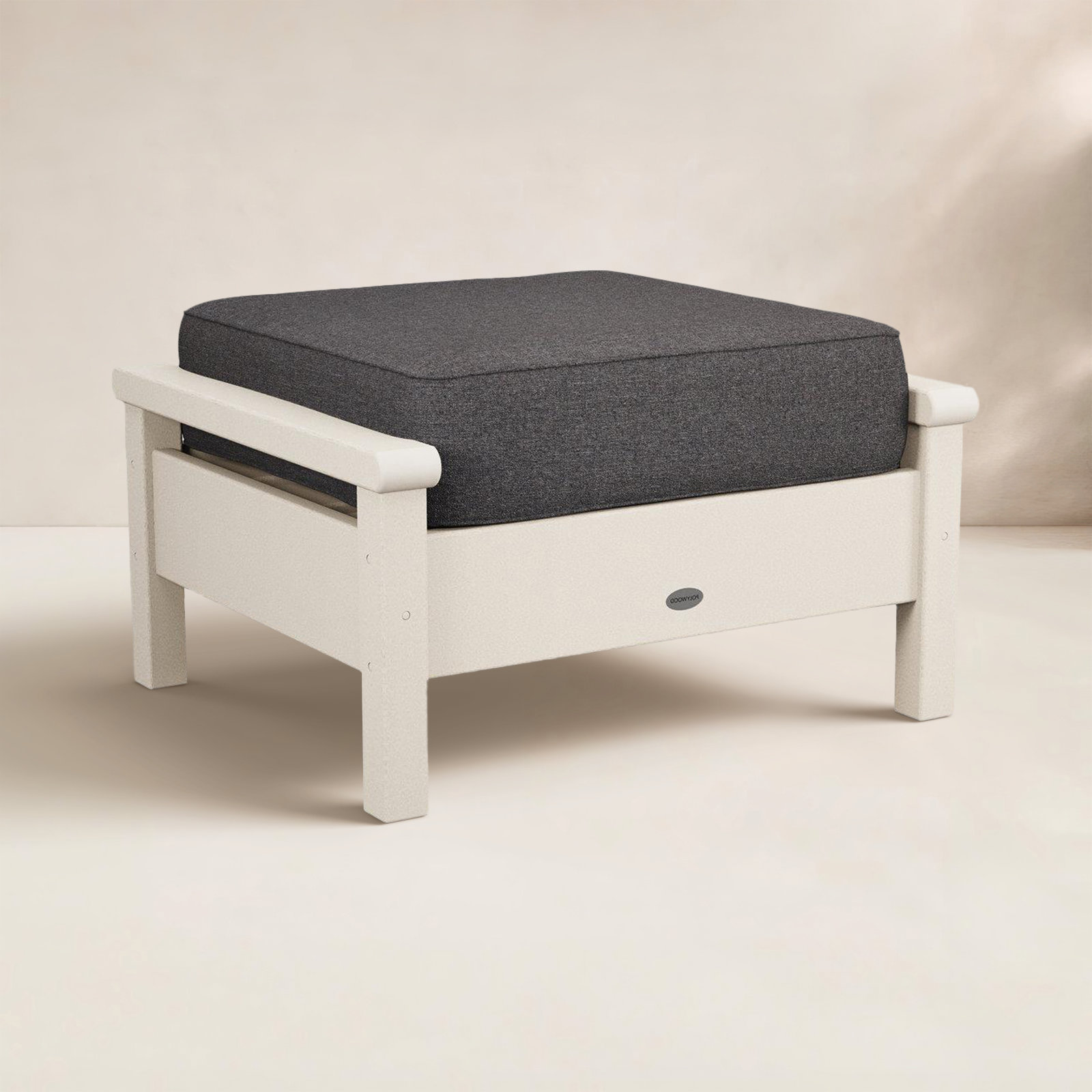 POLYWOOD® Harbour Patio Ottoman, Sand Frame/Ash Charcoal Cushion