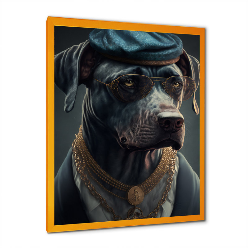 «Mafia Dog I», reproduction sur toile, Cadre photo doré, L 12 po x H 20 po