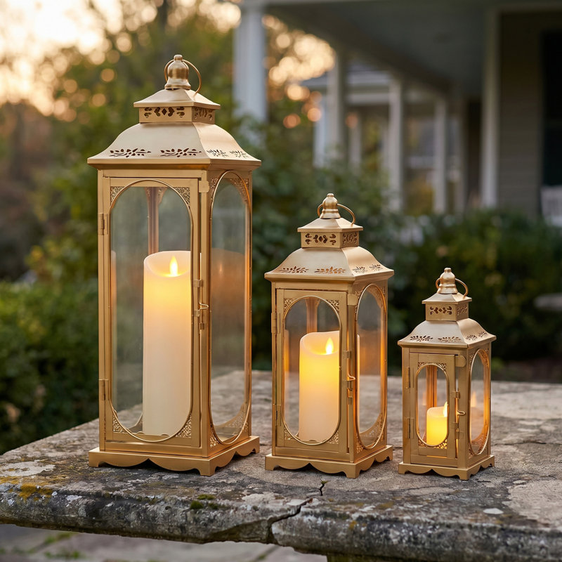 3 lanternes de bougie rétro 10/14 / 19,5 po, Doré