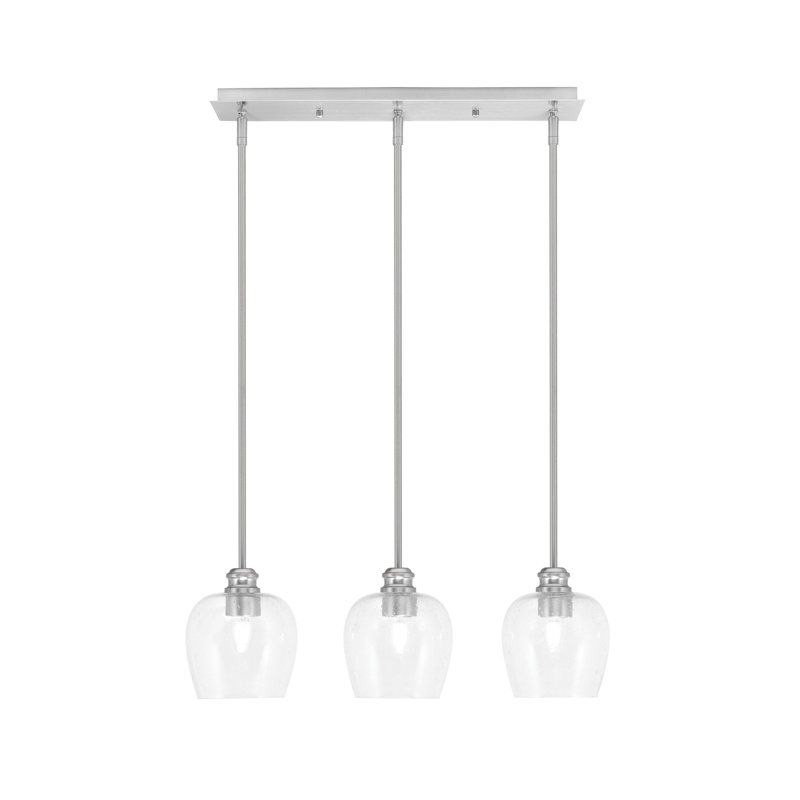 Luminaire suspendu linéaire à 3 lumières Edge avec verre à bulles 6 po Edge, Clair, Nickel brossé