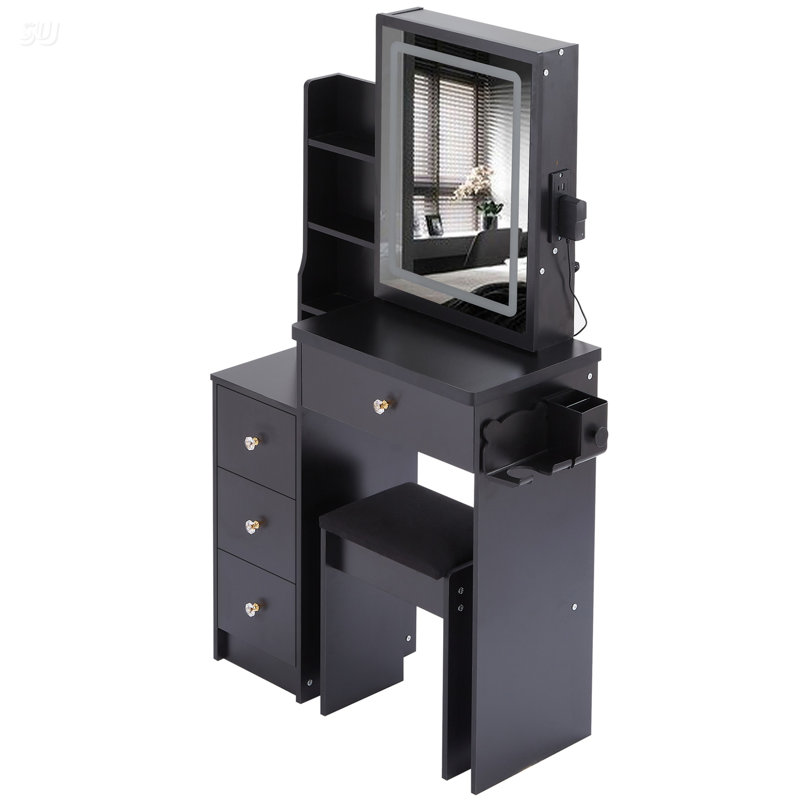 Table de chevet avec armoire de chevet, Noir