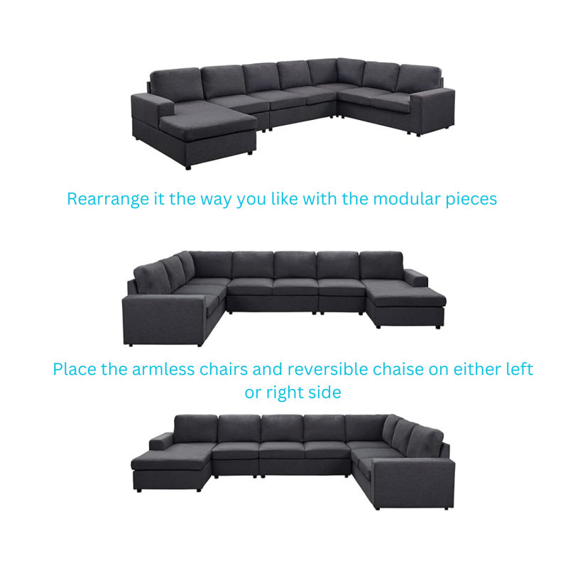 Latitude Run® Modular Sectional Sofa with Reversible Chaise in Dark Gray Linen