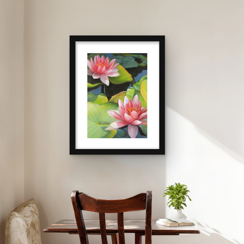 Nénuphars et fleurs de lotus - impression de chambre à coucher botanique, H 20 po x l 16 po, Noir
