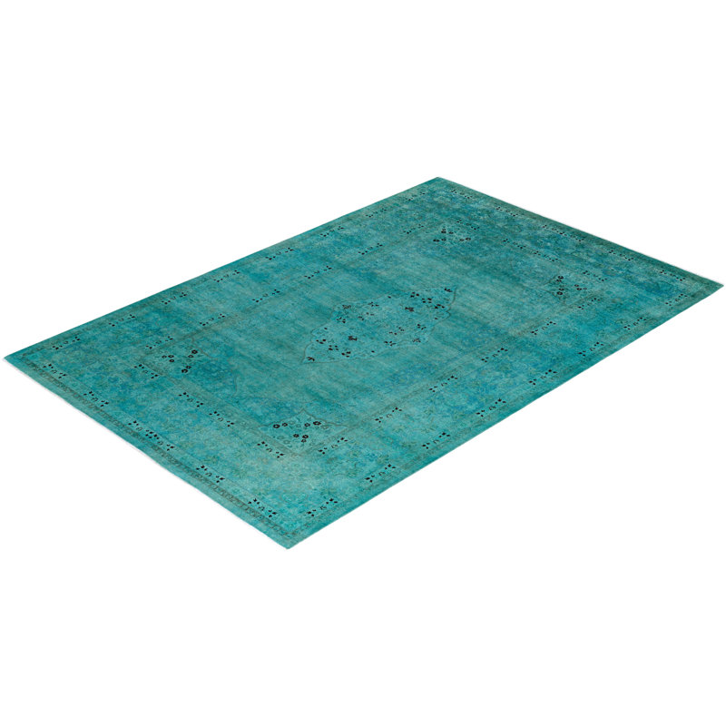 Tapis unique bleu / turquoise / prune de 6 pi 3 po x 9 pi 4 po Overyed