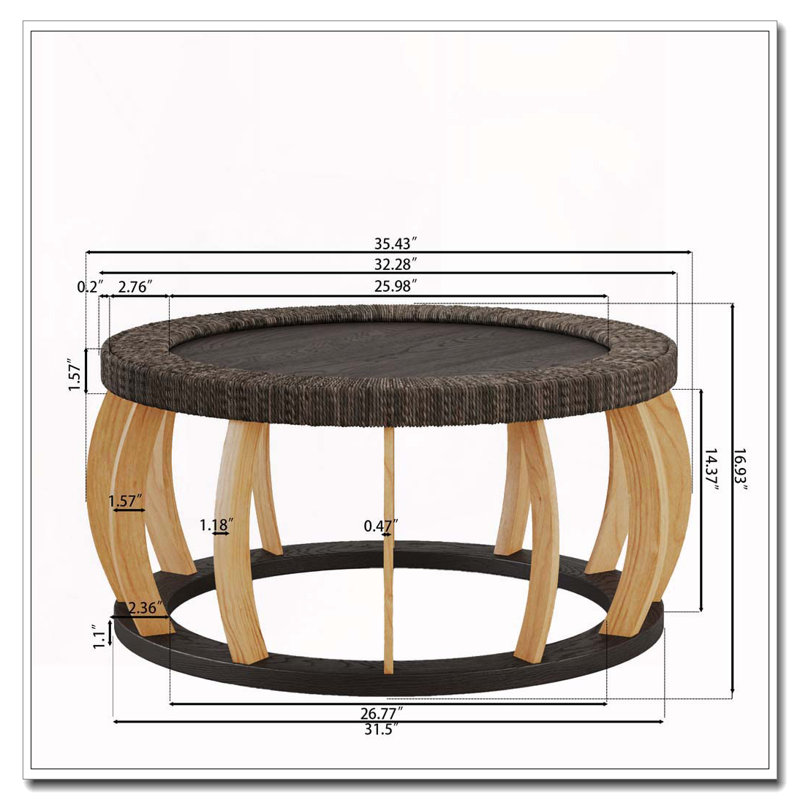 Table basse ronde en bois massif 35,43 po, Brun-noir