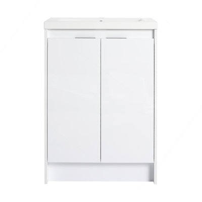 Meuble-lavabo autoportant de 24 po avec lavabo en résine; blanc brillant