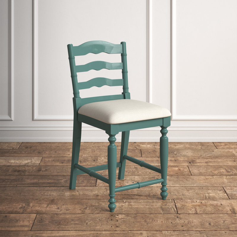 Atalanti Ladder Back Counter/Bar Stool, Counter Stool (25" Seat Height), Dark Teal