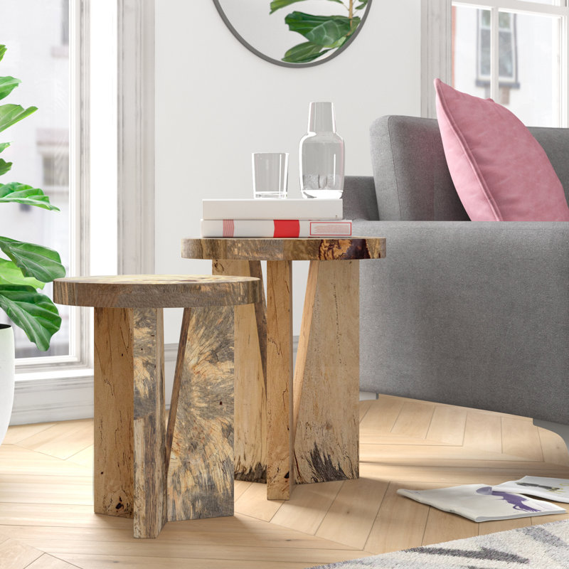 Leonora Solid Wood Nesting End Table, Brown