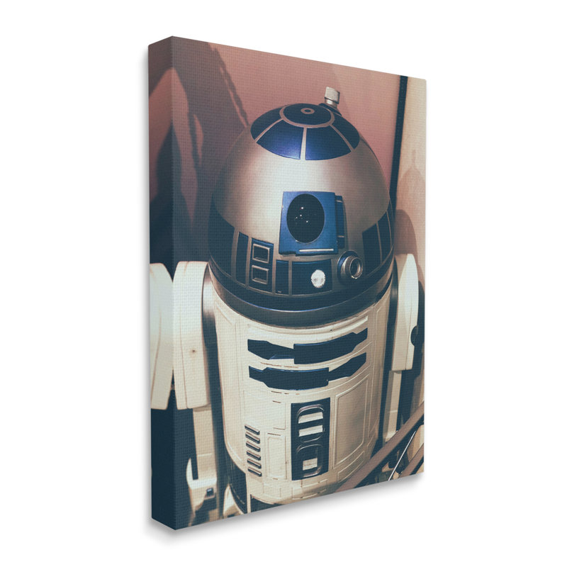 Iconic Retro Sci-Fi Space Robot bleu blanc, H 40 po x l 30 po, Toile tendue