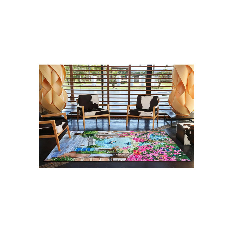 Tapis lavable à motif de rue menant à la mer, Sous-tapis rectangulaire de 3 pi 3 po x 4 pi 11 po