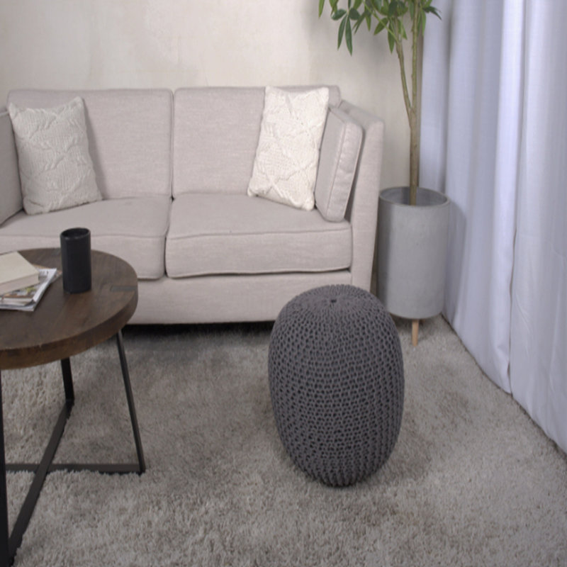 Bordeaux Knitted Cotton Round Pouf, Gray, 14" H x 20" W x 20" D