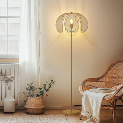63'' Metal Petal Aesthetic Floor Lamp, Gold Tall Decorative Girls Lamps, Floral Cute Standing Lamp With E26 Glass LED Bulb, 3000K Soft Warm White, Fun Flowerfloor Lamp For Living Room, Bedroom