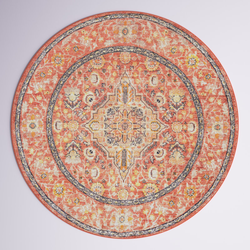 Alkire Oriental Area Rug, Round 7'10", Brick Red