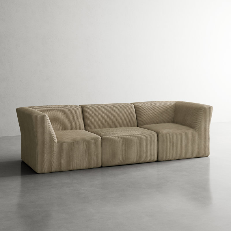Berlare Boneless 3 - Piece Upholstered Compression Corduroy Modular Sectional Sofa – Fully Compressed, No Assembly Required