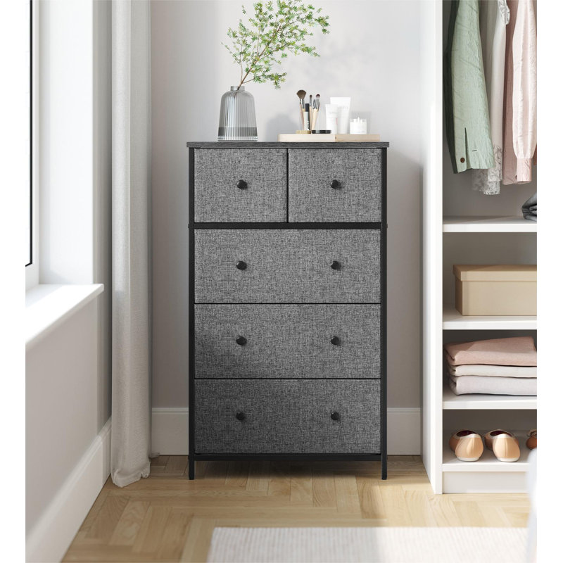 Adeoye 5 - Drawer Chest of Drawers, Grey/Black