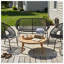 Ensemble de conversation d'extérieur 4 pièces Nusa avec rotin PE noir et accents de bois d'acacia, groupe de patio moderne
