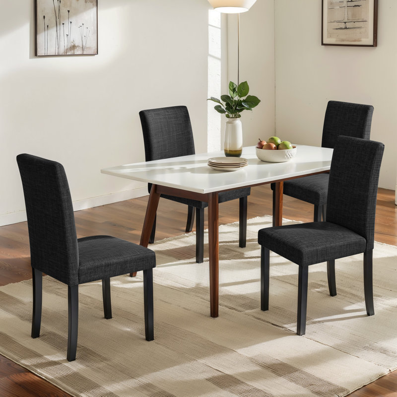 Chaises de salle à manger parsons en bois massif Momordique, chaise de salle à manger rembourrée en bois d'hévéa avec siège en mousse, tissu résistant aux taches