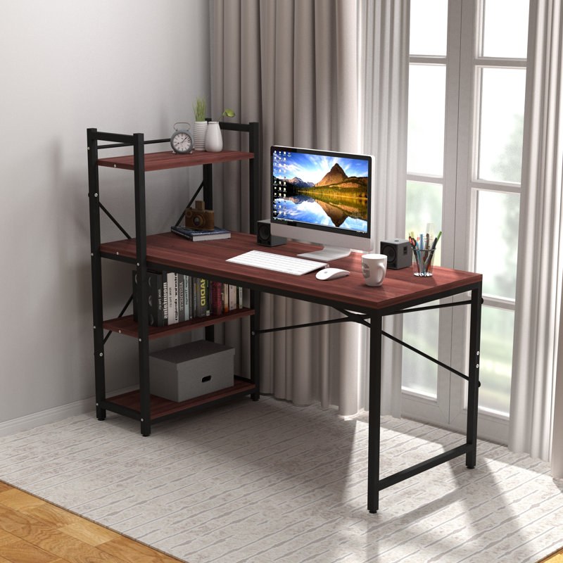 119.38cm Rectangle Writing Desk, Reddish Brown/Black