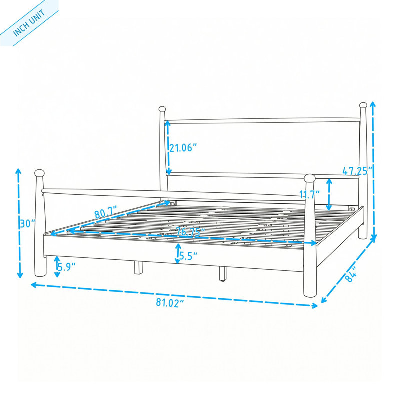 Structure de lit plateforme avec tête de lit et pieds rembourrés, Très grand lit