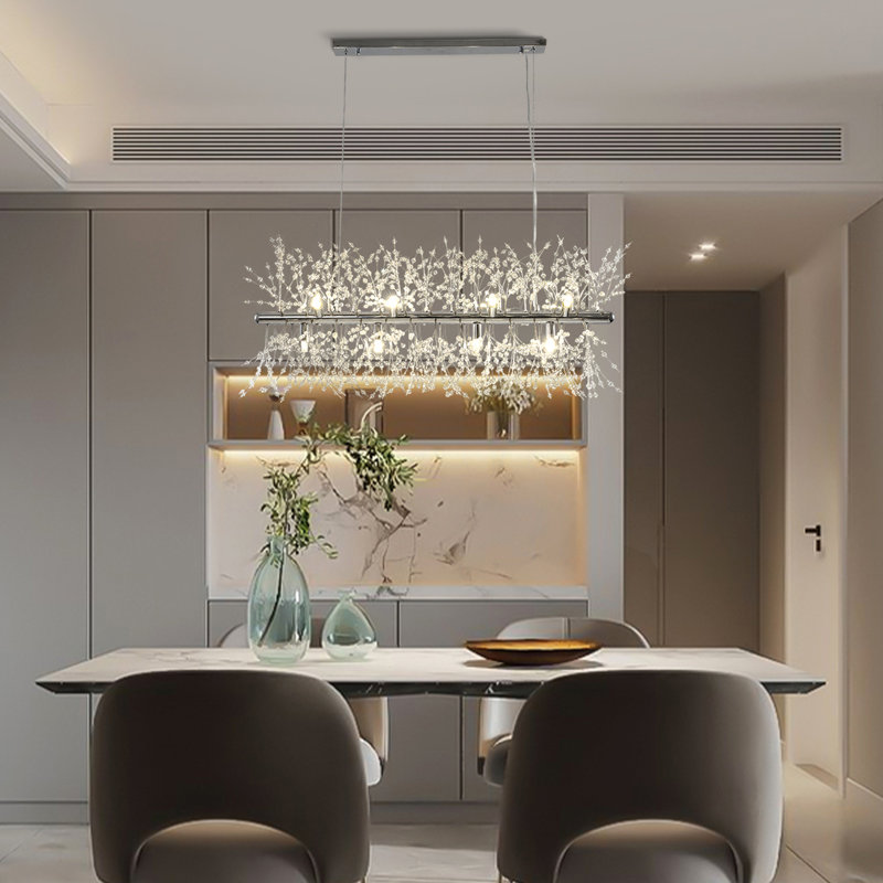 Adessa Mchugh Starburst Kitchen Island Linear Pendant Crystal Firework Chandelier, 12, Chrome