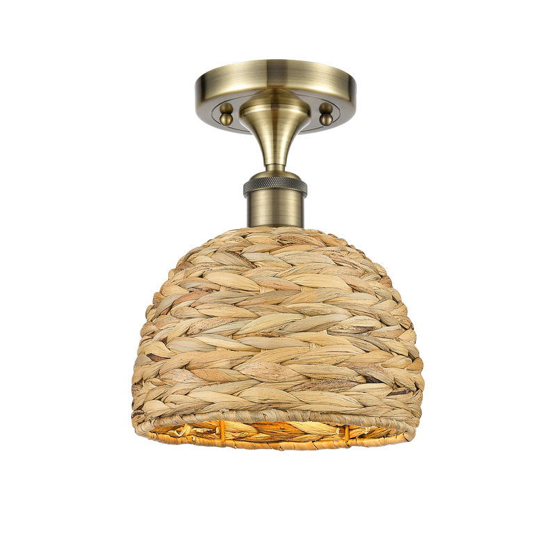 Plafonnier semi-encastré 1 lumière 16 po Tsang, H 10,25 po x l 8 po x P 8 po, Laiton antique