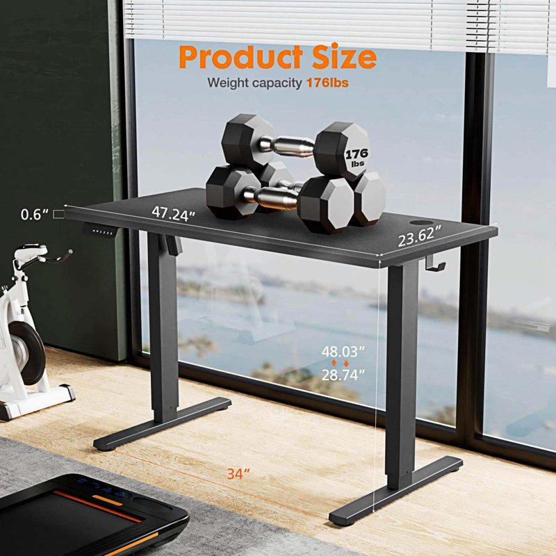 Bureau debout à hauteur ajustable Marther, H 28 po x l 48 po x P 24 po, Noir