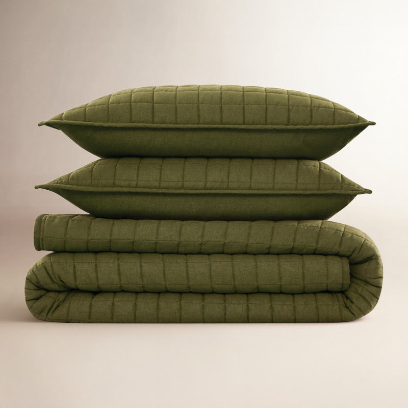 Nena Bedding, King + 2 King Shams, Moss Green
