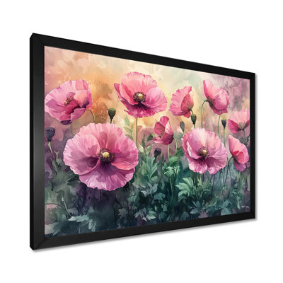 Printemps, coquelicots roses, horizon écarlate II - coquelicots, art mural