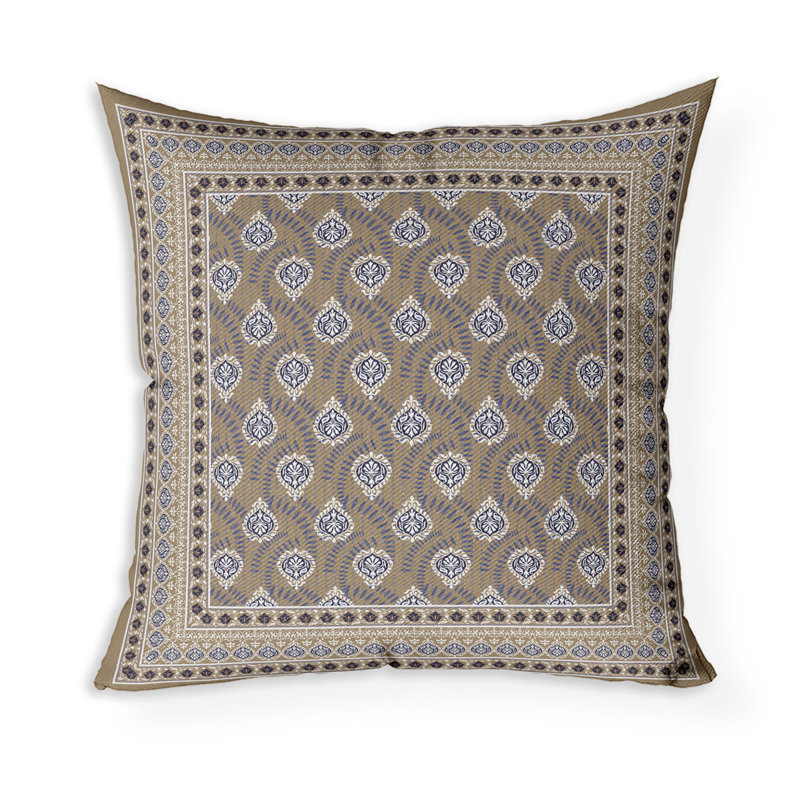 Coussin Kashmiri, H 16 po x l 16 po, Bleu / brun