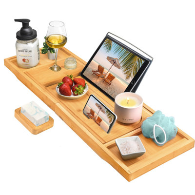 Plateau de baignoire pliable - Plateau de bain imperméable en bambou pour panier de baignoire