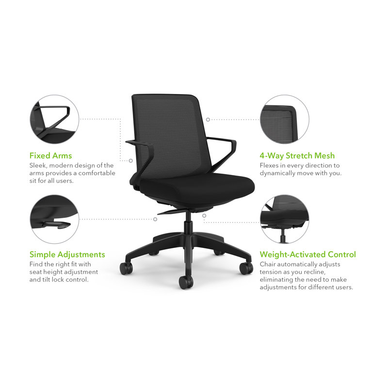 Chaise de travail HON Cliq Light, accoudoirs fixes, filet, cadre blanc designer, noir, Blanc, Noir