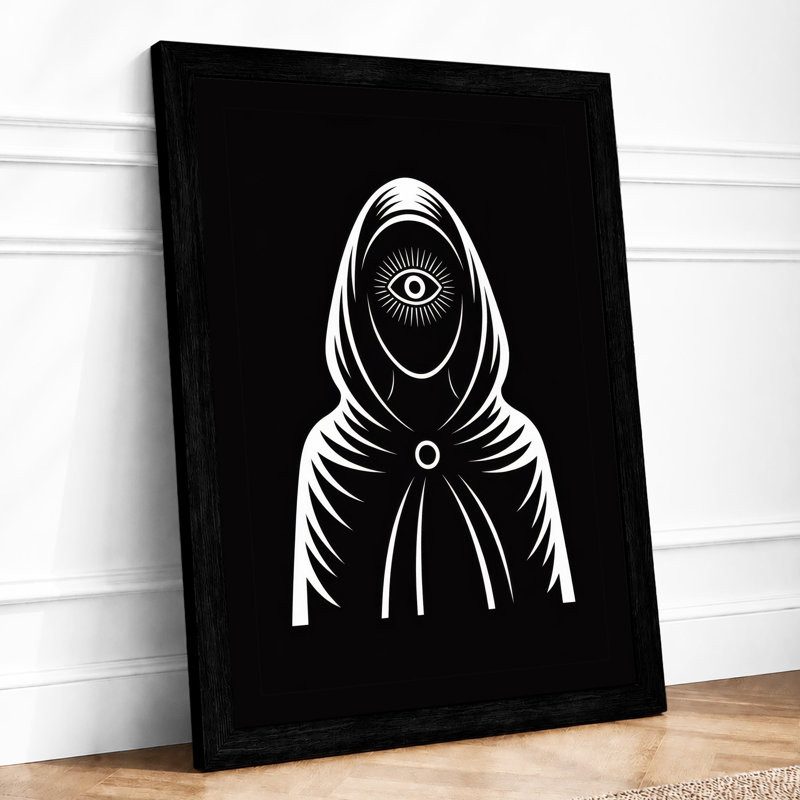 Hooded Enigma Minimalist - Framed Print, Black, A4 - 29.7 x 21.0 cm