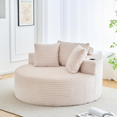 Méridienne ronde surdimensionnée de 55 po - Coussin de siège profond en velours côtelé avec porte-gobelets, sans assemblage
