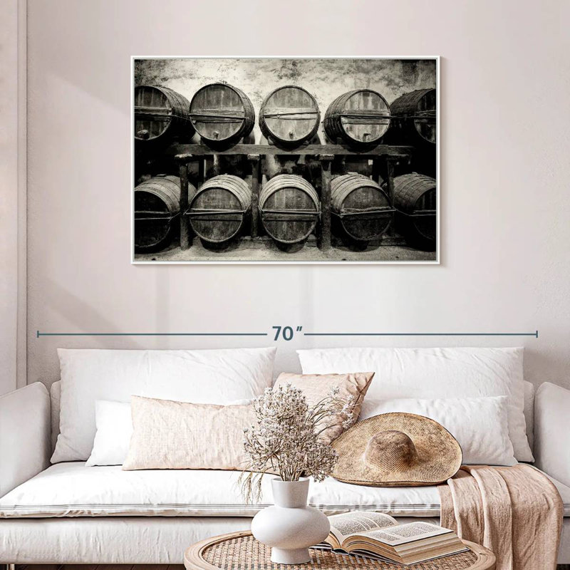 Tonneaux de vin, Cadre flottant blanc, 43 po x 29 po
